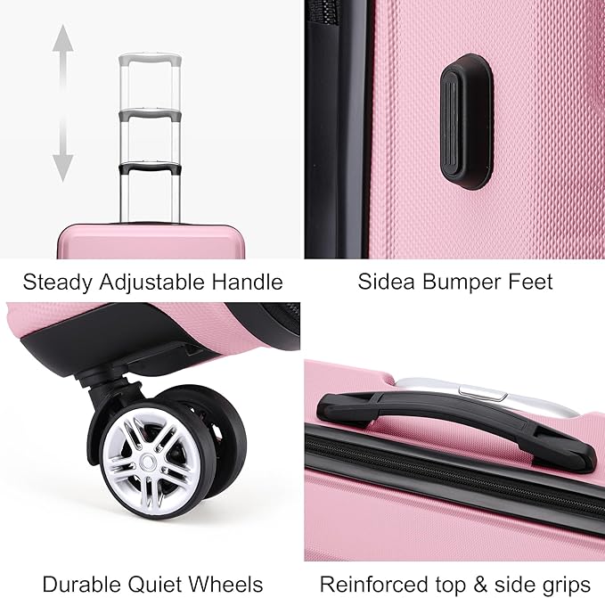 Kono 3 Piece Luggage Sets Expandable(only 28") Lightweight with Spinner Wheels TSA Lock Hardside Travel Rolling Suitcases 20in 24in 28in Carry on Pink