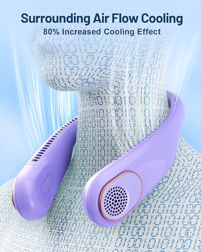 SWEETFULL Portable Neck Fan 360° Cooling Bladeless Personal Fan | No Hair Twisting - 4000mAh USB Rechargeable Wearable Fan for Travel, Birthday Gifts for Men, Women, Mom, and Dad