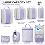 10 Set Compression Packing Cubes for Travel Essentials,Compressible Expandable Packing Cubes for Suitcase,OlarHike Luggage Organizer Bags for Travel,Handy Helper for Organizing Clothes(Purple Gray)