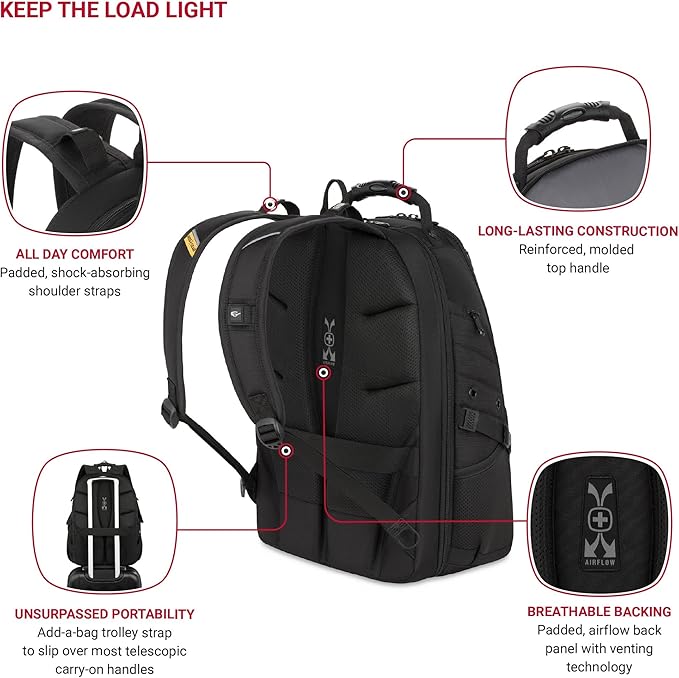 SwissGear 1900 Scansmart TSA 17 Laptop Backpack, Black/Gold, 19-Inch