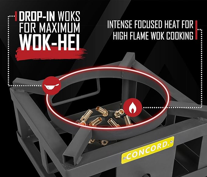 CONCORD THE WOK BLOCK 12" Single Propane Outdoor Burner with Built in Wok Ring. 45,000 BTU Great for Stir Frying, Camping, Use as a Side Burner, and More!