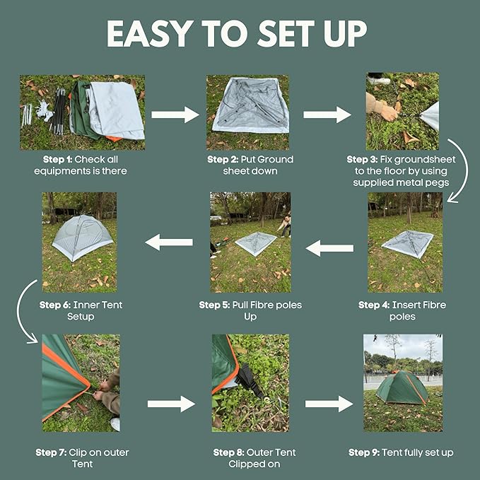 2 Person Tents for Camping, Camping Tent Double Layer Lightweight Waterproof Tent, Windproof with 10 Pegs & 2 Wind Ropes, Ventilated & Bug Free with 2 Mesh Doors for Backpacking, Camping,Hiking