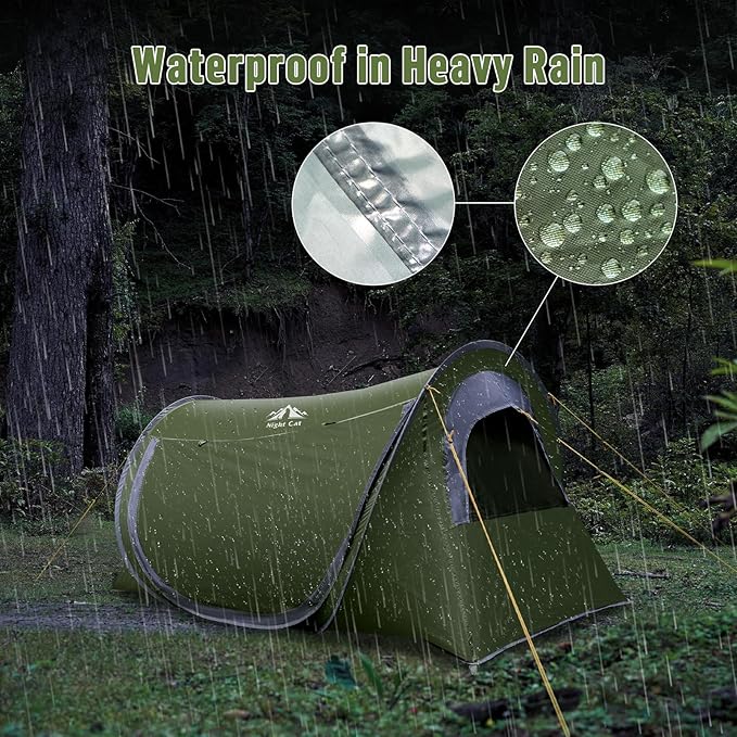 Night Cat Pop-up Camping Tent: 1 2 Person Tent Waterproof Instant Easy Setup Tunnel Tent