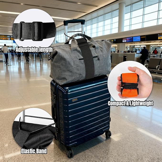 Luggage Straps for Suitcases，Multi-Use Strong Adjustable Luggage Connector Straps, Durable, Waterproof, Bungee Straps，Travel Suitcase Essential Travel Essentials (Black & Colored Straps 4PCS)