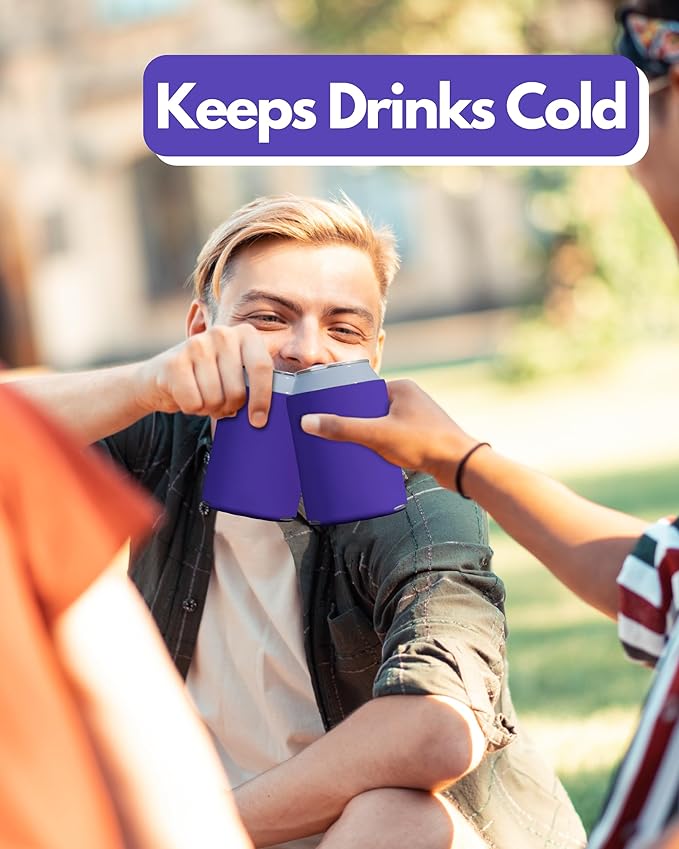 PartyPrints 100 Pack Purple Blank Can Cooler Sleeves, Customizable Bulk Insulated Foam for Beer, Collapsible Plain Drink Holder, Cold Soda Insulator, 12oz Regular, 16oz Tall Cans