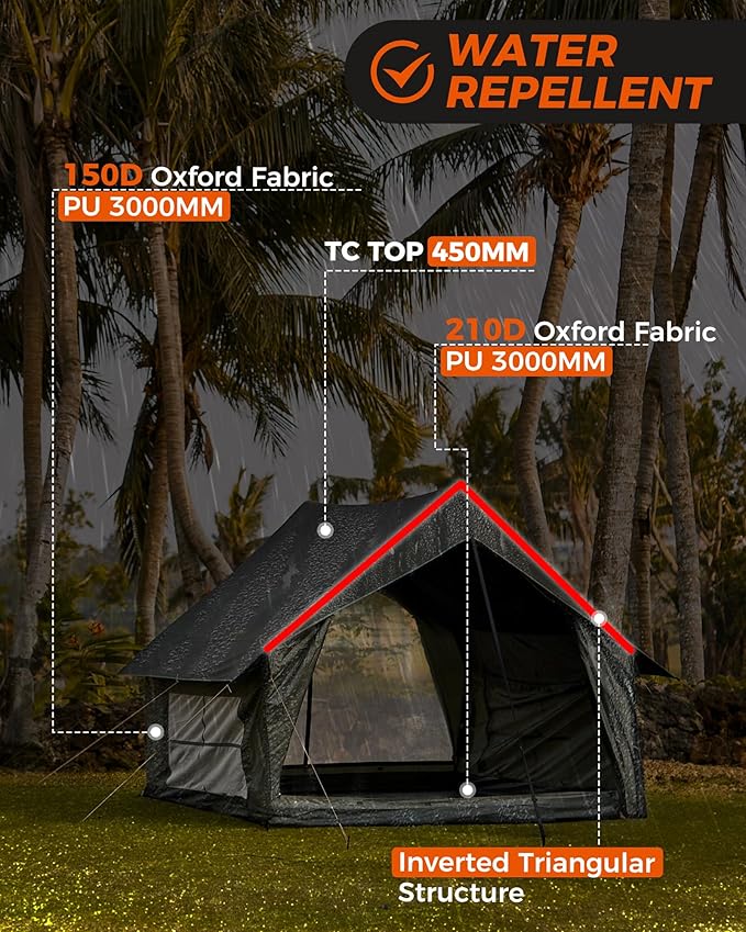 KingCamp Camping Tent 6-8 Person, Weatherproof Hot Tent Large Family Cabin Tents with Stove Jack, Waterproof & Windproof for Family Camping & Outdoor Parties