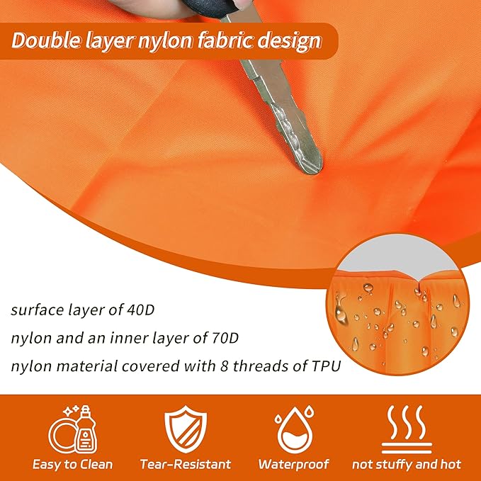 40D Self-Inflating Camping Pad, Insulated Ultralight Sleeping Mat for Backpacking, Winter Camping, 2-Layer Anti-Leak Design w/Built-in Pillow, Foot Pump Foldable Pad, Orange Red