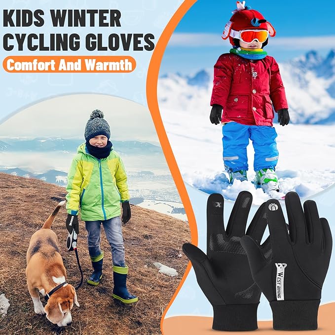 West Biking Kids Winter Gloves Touchscreen Cycling Gloves Windproof Thermal Non-Slip Sports Kids Gloves Cold Weather Mittens of Age 2-12 for Cycling Bike Riding Hiking Outdoor Boys Girls