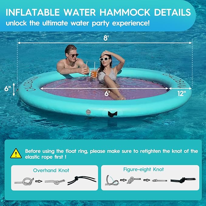 Round Floating Ring Inflatable Water Hammock Heavy Duty River Floats Lake Raft for Adults Tanning Pool Lounger Float Island Platform Pad Mat for Party