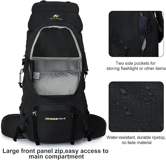 N NEVO RHINO Internal Frame Hiking Backpack 50/60/65/70/80L, Mountain Climbing Camping Backpack Daypack Waterproof Rain Cover