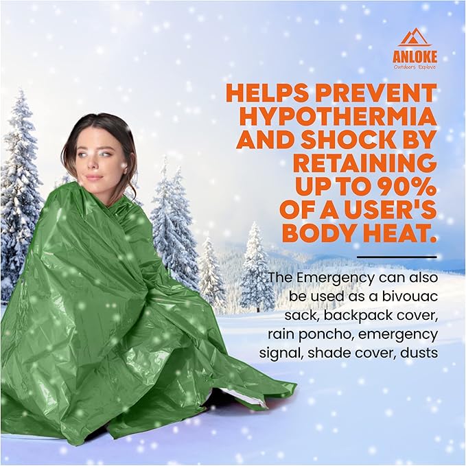 Emergency Blankets Mylar Thermal Blanket (4 Pack) of Space Blanket 82" x62''. Survival Blankets Heavy Duty Camping Gear, First Aid, Green