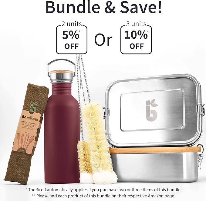 Bambaw Non-insulated 32 oz Water Bottle, Reusable Water Bottle Red, Single Wall Stainless Steel Water Bottle, Travel Water Bottle 32oz, Metal Water Bottle with Handle – Red Berry