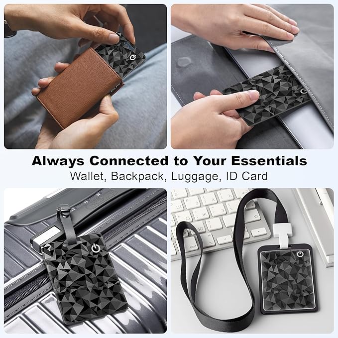 Wallet Tracker Card (iOS Only), Rechargeable Bluetooth Smart Tracking for Apple Find My Compatible Anti Tracker for Men Women Slim Item Locator for Purse Passport Key Luggage Tag (1Pcs/Black C)