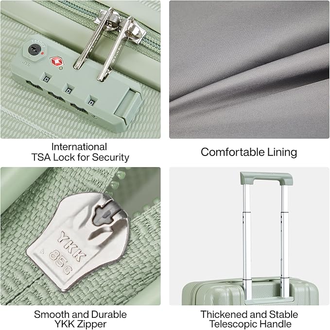 Hanke 24 Inch Luggage Suitcases With Spinner Wheels Lightweight PC Hard Shell Rolling Suitcase With Travel Lock,Checked-Medium 24-Inch(Bamboo Green)