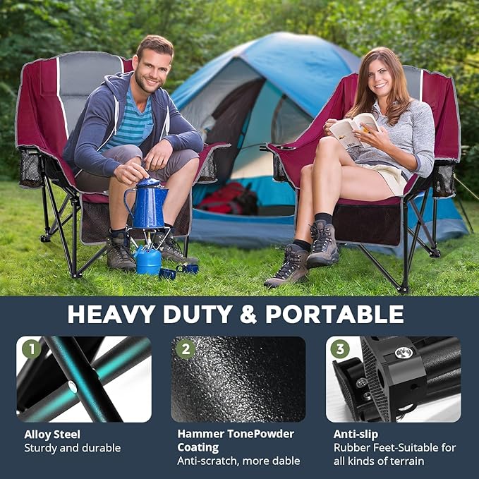 Oversized Camping Chair for Large Adults Heavy Duty 400 lbs Capacity, Comfortable Padded Folding Lawn Chair with Back & Headrest Support and Cup Holder, Portable Outdoor Chair with Carry Bag