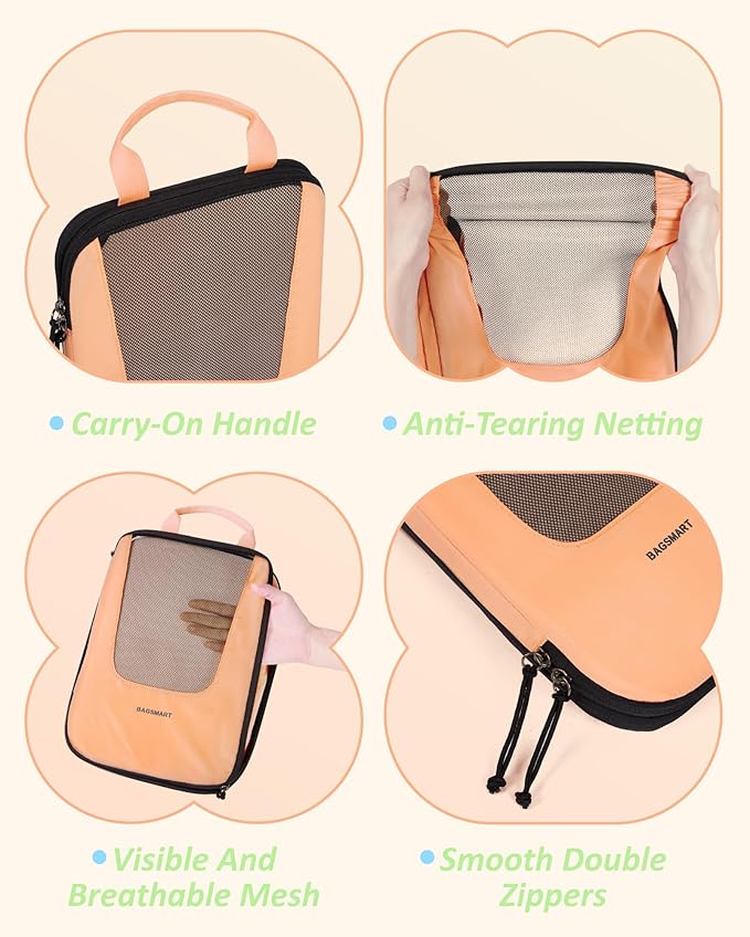 BAGSMART Compression Packing Cubes for Travel, 6 Set/5 Set/4 Set, Compression Suitcase Organizer Bags Set for Suitcases Travel Essentials, Lightweight Packing Organizers