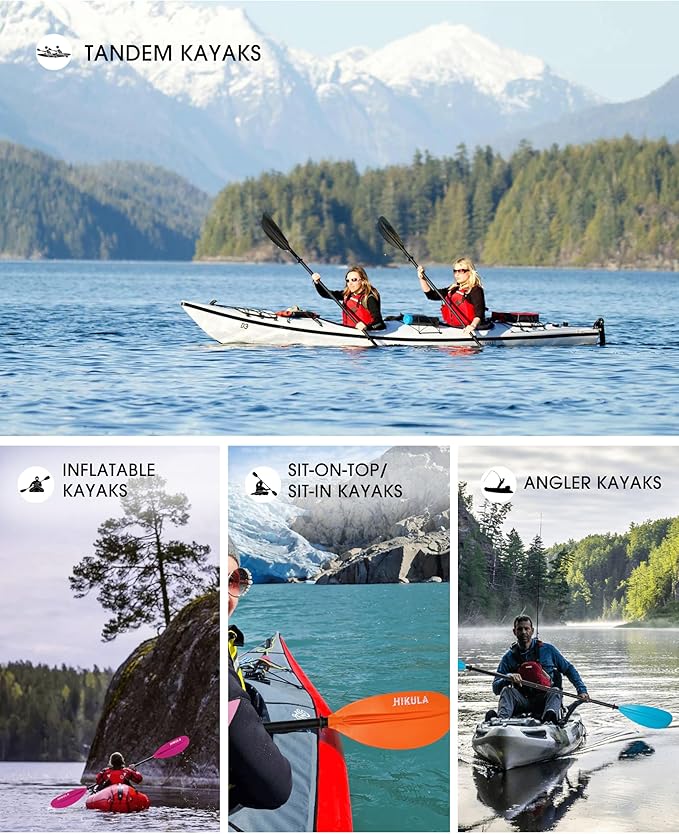 Kayak Paddle Aluminum Shaft Paddle with Nylon Blades, Floating Adjustable Kayaking Oars, 3 Piece, 220-240cm/86-94 Inches,Black/Rose/Teal/Black/Orange/Grey