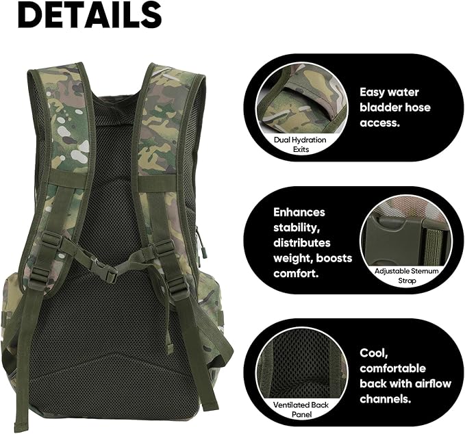 35L Tactical Backpack for Men, MOLLE Military Bug Out Bag, Waterproof Rucksack for Hiking with Hydration Port CP