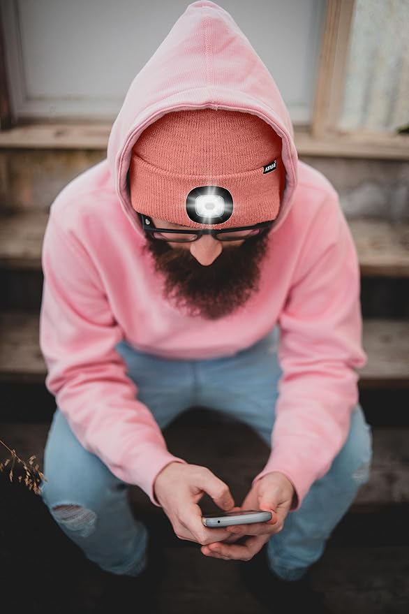 ATNKE LED Lighted Beanie Hat,USB Rechargeable 4 LED Running Headlamp Bright Cap with The Light Gifts for Men and Women