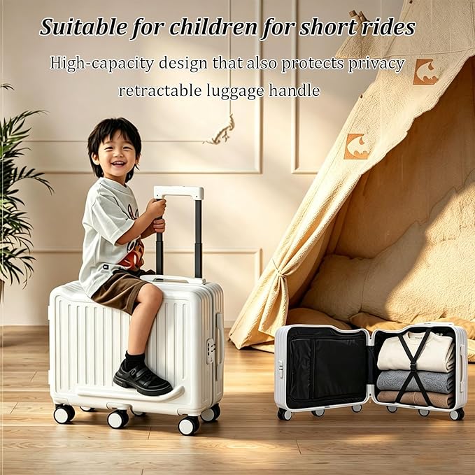 Ride on Luggage, Ride-on Suitcase for Kids & Teens with 6-Spinner Wheels, Wheels Trolley Case Toddler Suitcase Used for Storing Travel Essentials(White)