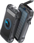 Solar Charger Power Bank, 40000mAh Wireless Portable Charger QC3.0 PD 20W Fast Charging with USB-C in/Output, External Battery Pack with Dual Flashlights Hiking Camping Essential