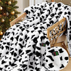 Cow Print Heated Electric Blanket Throw,50X60 Black Heating Blanket with 10 Heats Levels & 8 Hours Auto Off,Cute Cow Decor Stuff Soft Fleece Sherpa Blankets Warmer Gifts for Women Washable,ETL