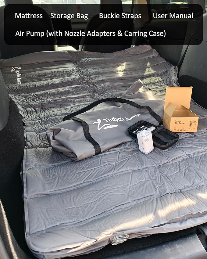 for Tesla Model Y Mattress Memory Foam, 4 inch Comfortable SUV Sleeping Pad with Powerful Air Pump, Inflatable Car Bed for Camping & Road Trips (Gray)