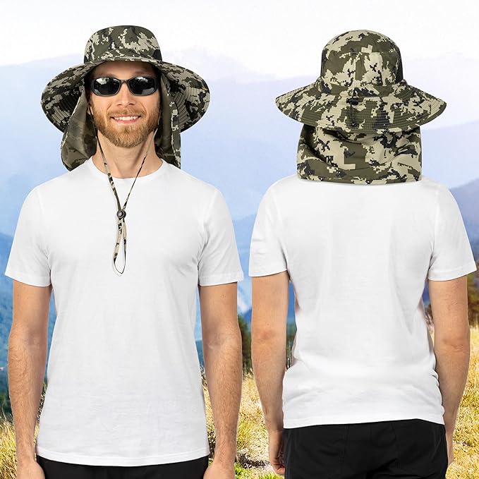 SUN CUBE Wide Brim Sun Hat Men Women, Fishing Hats Sun UV Protection, Mens Hiking Bucket Hat Safari Beach Boonie, UPF 50+
