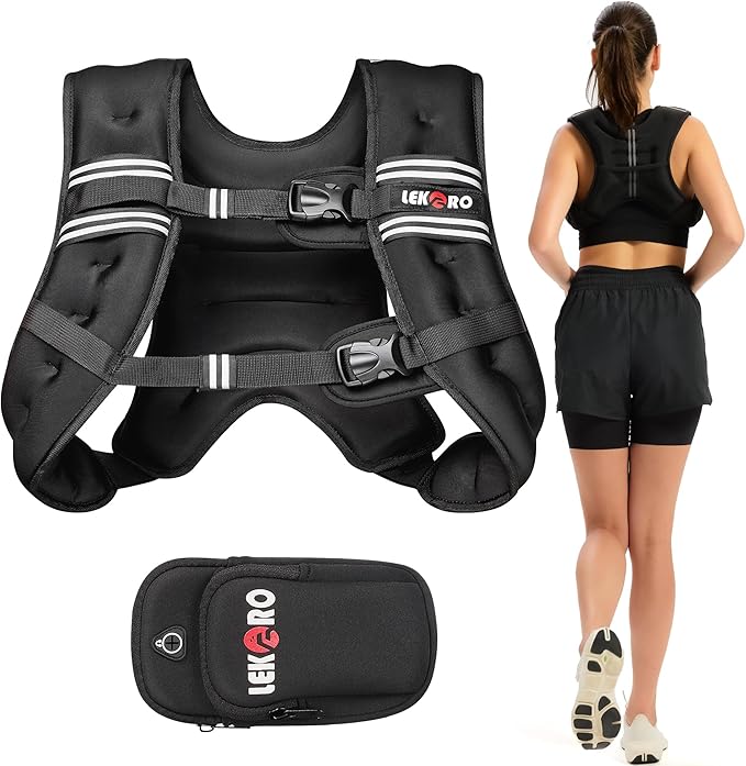 Weighted Vest, 6lbs/8lbs/12lbs/16lbs/20lbs/25lbs/30lbs Weights Vest for Women Men with Reflective Stripe for Workout, Strength Training, Running, Walking