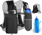 Running Vest for Women Men, Lightweight Hydration Runner Vest with Transparent Waterproof Phone Pocket, 17oz Soft Flask, Adjustable Chest Straps Reflective Backpack for Hiking Cycling Jogging