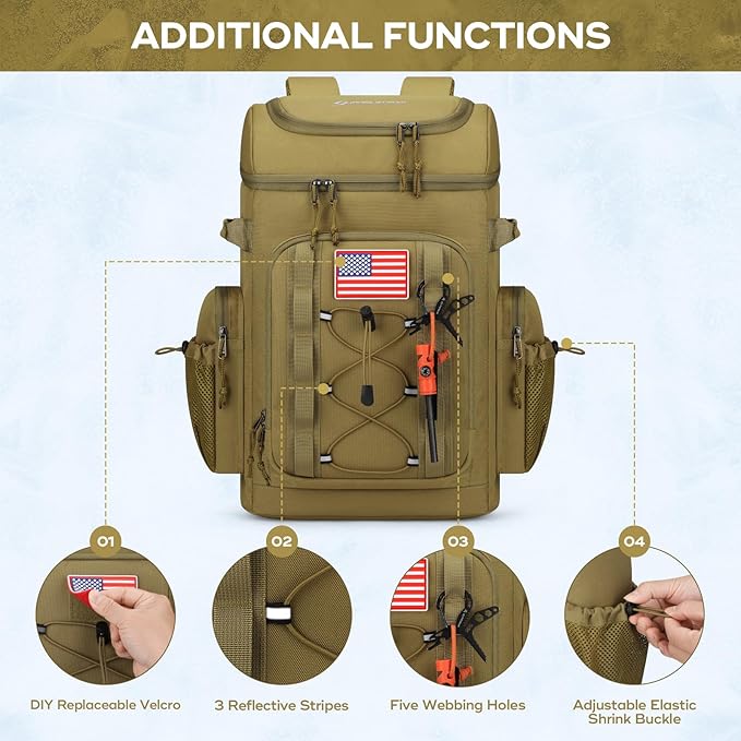 Maelstrom Backpack Cooler,Soft Lightweight Leakproof Tactical Cooler Backpack,50 Can Insulated Cooler Bag,Keeps 50 Cans Hot/Cold for Up to 16 Hours,Waterproof Lunch Bag for Men Women-Khaki