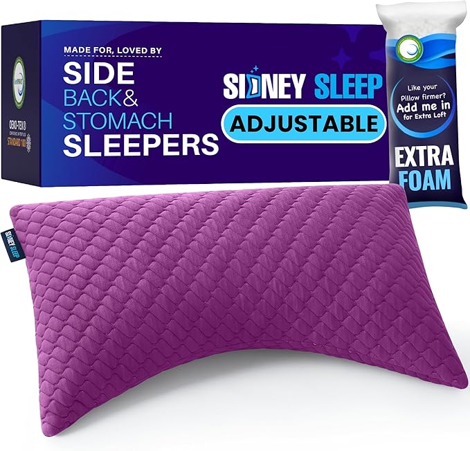 Sidney Sleep Pillow for Side and Back Sleepers - Comfort for Neck and Shoulder Pain - Adjustable and Customizable Shredded Memory Foam Filling - Queen Size - Additional Foam Fill Included (Magenta)