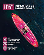 11'6x35'' Extra Wide Inflatable Paddle Board,All-Round Ultra Stable Stand Up Paddleboards with Plus Kits for 450lb/3 People/Family,Dual Bungees, Camera Mount, 100L Backpack, Dual-Action Pump