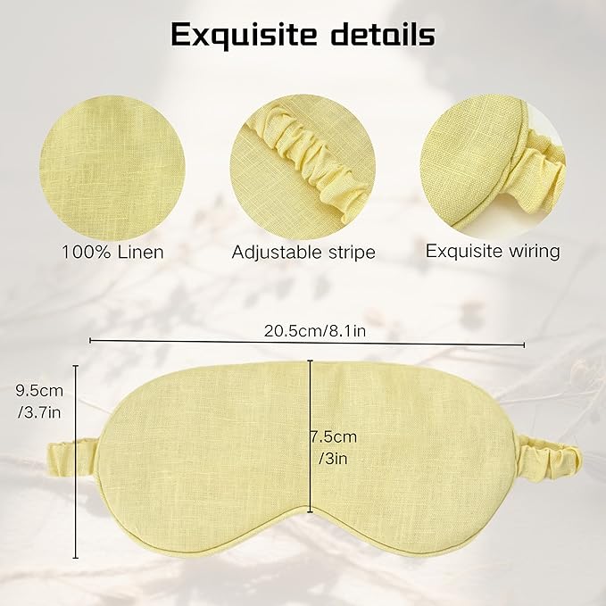 Sleep Mask Pure Linen Eye Mask, with Elastic Band,Comfort Sleeping Shade for Nighttime Sleeping, Traveling,Side Sleeper Eye Cover Cooling with Travel Bag Gift Package (Honey)