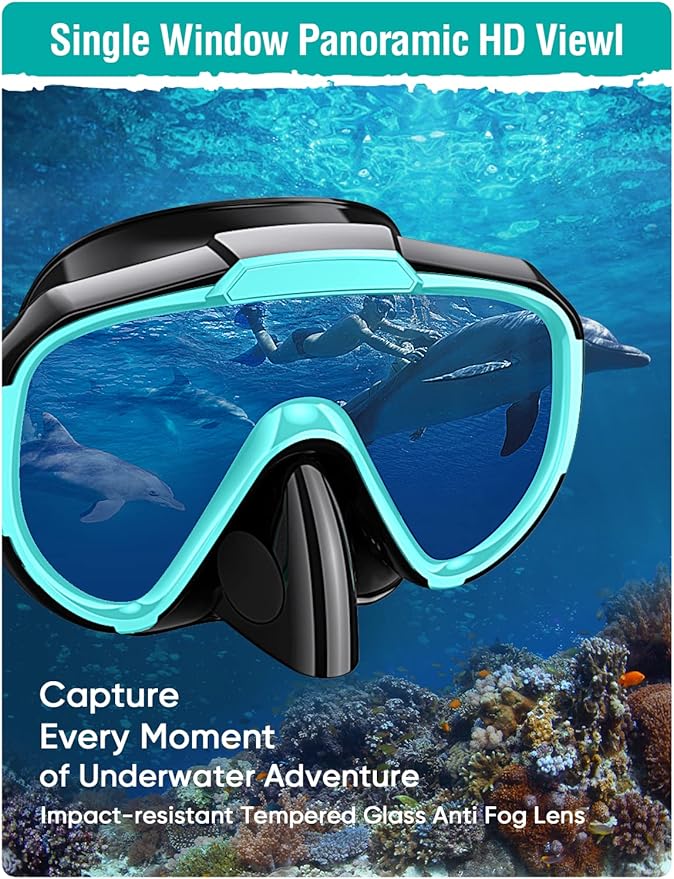 Snorkel Set Adults Snorkeling Gear Anti-Fog Panoramic View Swim Mask Dry Top Snorkel Kit with Carry Bag for Snorkeling Scuba Diving Swimming Travel