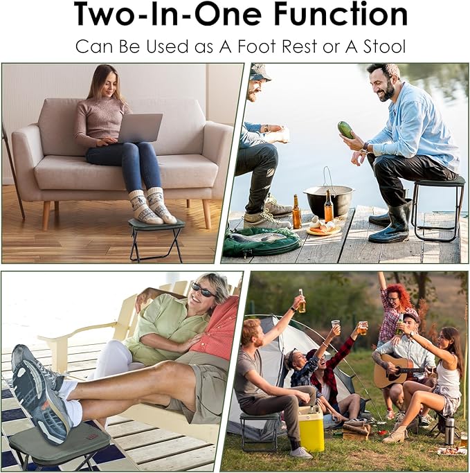 MOONCY Portable Stool, 13 Inch Small Folding Stool for Adults, Ultralight Green Camping Stools for Hiking and Fishing, Hold Up to 265 LBS