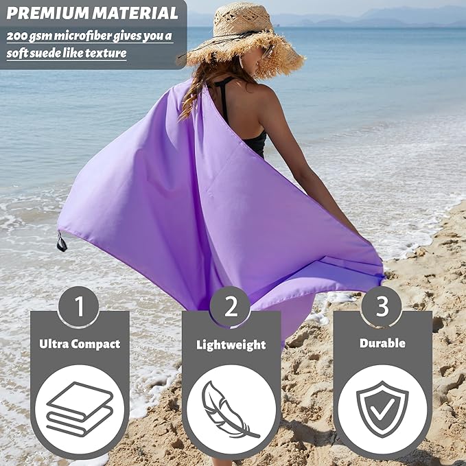 Rainleaf 2 Pack Microfiber Quick Dry Travel Towel, Super Absorbent Ultra Compact Lightweight Camping Towel for Gym, Hiking, Pool, Yoga - Violet
