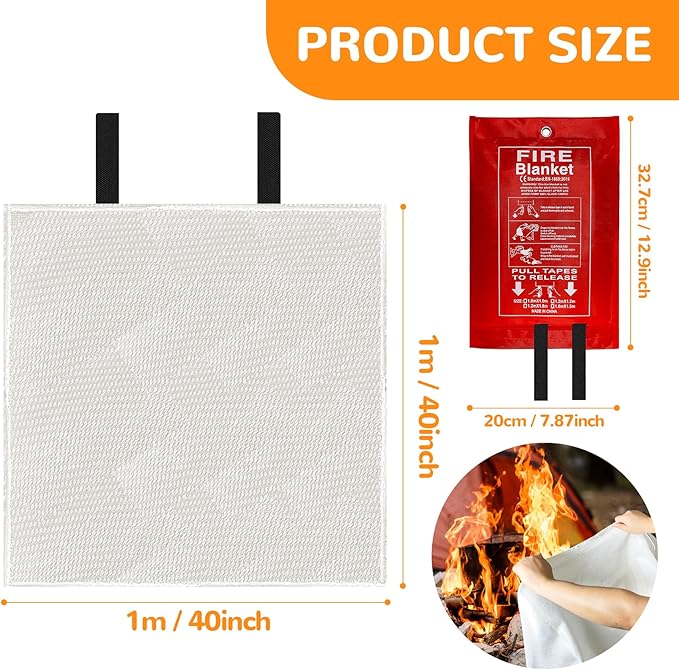 40” x 40” Emergency Fire Blanket - Flame Suppression Fiberglass Blankets for Home, Kitchen, Camping, Car, Office, Warehouse, Emergency Survival Safety - Fire Extinguisher Alternative (4, 40*40)