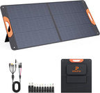 110 Watt Portable Solar Panel,Road Trip Essentials,18.6V Foldable Solar Panel Charger for Power Station,23.5% High Efficiency IP67 Waterproof 2 Kickstands for Camping RV Hurricane Blackout