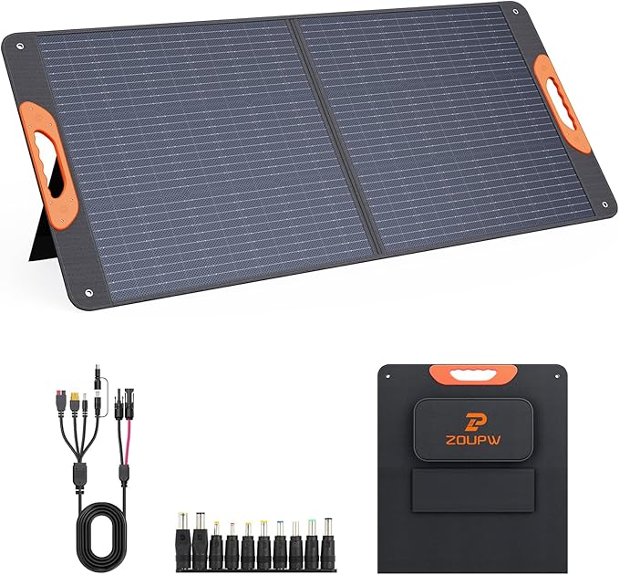 110 Watt Portable Solar Panel,Road Trip Essentials,18.6V Foldable Solar Panel Charger for Power Station,23.5% High Efficiency IP67 Waterproof 2 Kickstands for Camping RV Hurricane Blackout