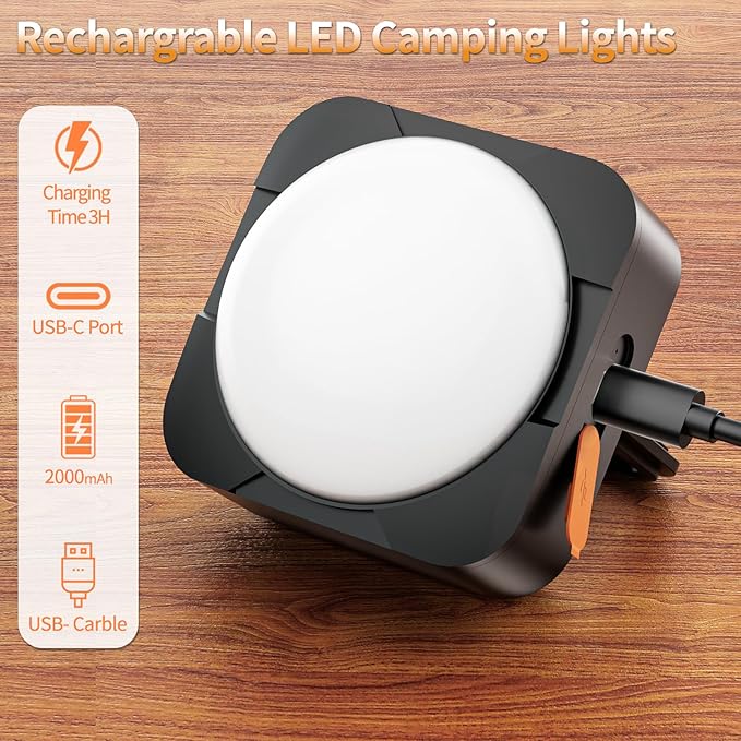 Rechargeable Camping Lights FLY2SKY 2Pcs 2000mAh Tent Lights Flashlight Portable LED Camping Lantern Survival Gear Camping Accessories for Hiking Backpacking Fishing Hurricane Emergency Outage