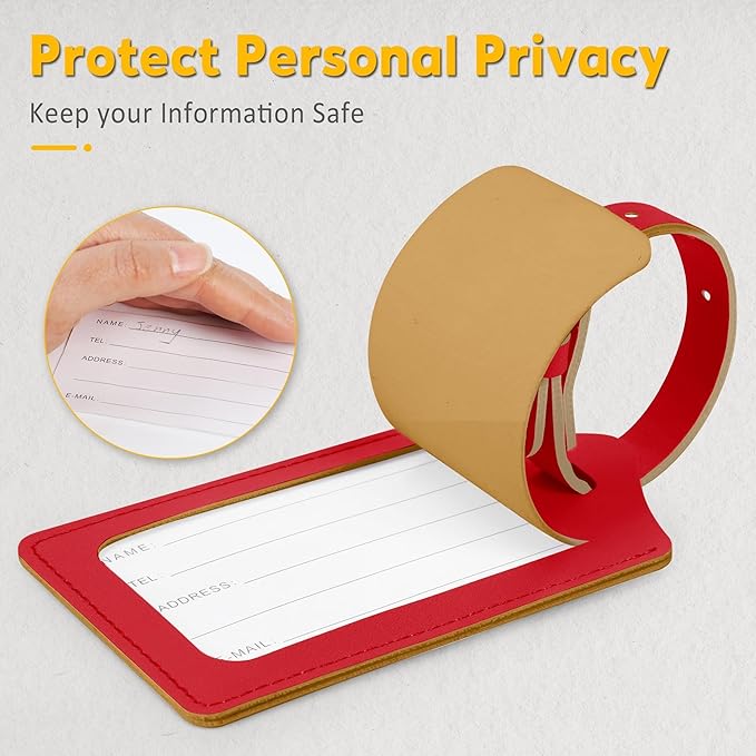 Travelambo 26 Pack Luggage Tags for Suitcases Privacy Protection Bag Tags Faux Leather Travel Accessories Essential, Deep Red