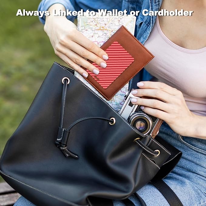 Wallet Tracker Card, Slim Rechargeable Bluetooth Item Locator, Smart Finder Compatible with Apple Find My for Wallet, Luggage, Passport, IP68 Waterproof (iOS Only) (Carbon Fiber Red)