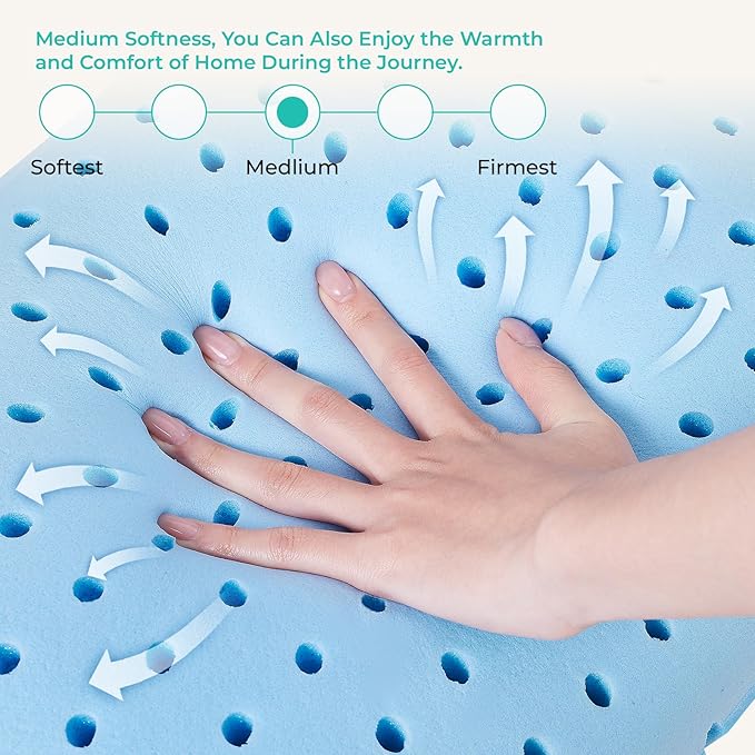 Travel Pillow Memory Foam Pillows, Camping Pillow-Compressible Medium Firm, Breathable Cover, Ideal Backpacking Hiking, Bed Pillows, Airplane and Car (Purple, M)