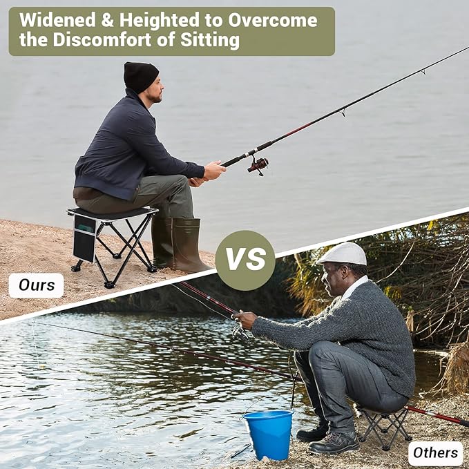 Portable Camping Stool with Side Pocket Camping Seat 12.5in Foldable Comfortable Widening Heightening for Travel Camping Fishing Hiking Gardening Picnic Beach BBQ Outdoor