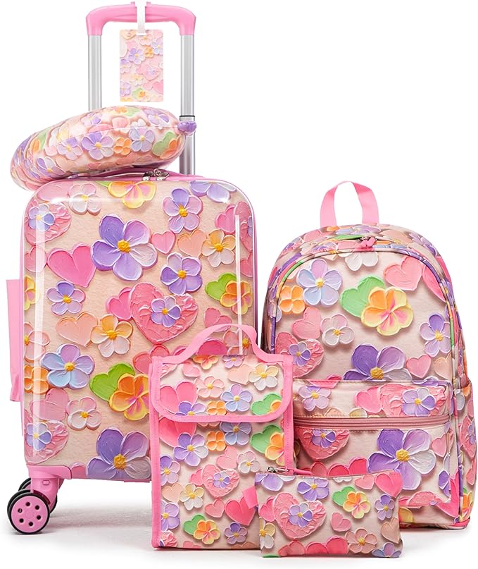 Rosamo Kid’s Luggage Set 6 Piece Suitcase Set 16’’ Hardside Luggage with Spinner Wheels Girls Boys Carry on Luggage Travel Rolling Luggage Airline Approved