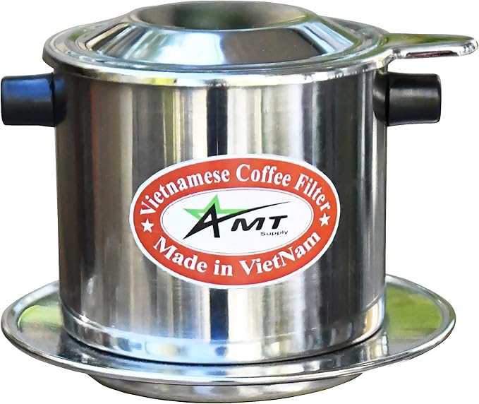 AMT 9.5 oz Coffee Maker, Phin Filter with Cork, 2-3 Servings, Screw Down Coffee Dripper for Vietnamese Style Coffee at Home or Office