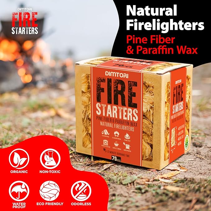 70 pcs Fire Starter for Indoor and Outdoor Use - Natural, Eco-Friendly Firelighter for Grills, Smokers, Fire Pits, Wood Stoves - Waterproof, All-Weather Charcoal Starter, Fire Starters for Campfires