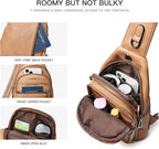 7L Sling Bag For Women Faux Leather Anti Theft Small Casual Daypack Backpack Fanny Pack Crossbody Chest Bags Purse Waterproof Tan