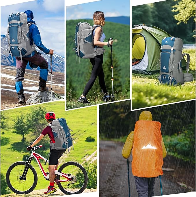 IGOLUMON 60L Hiking Backpack Waterproof Camping Backpack with Rain Cover Large Lightweight Backpacking Backpack for Men Women